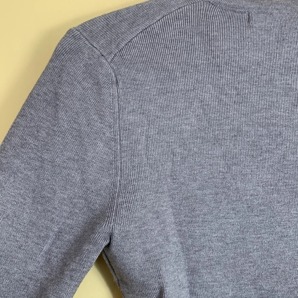 Olivaceous Gray Long Sleeve Light Ribbed Tight Knit Soft V-Neck Choker Sweater S - Picture 13 of 13